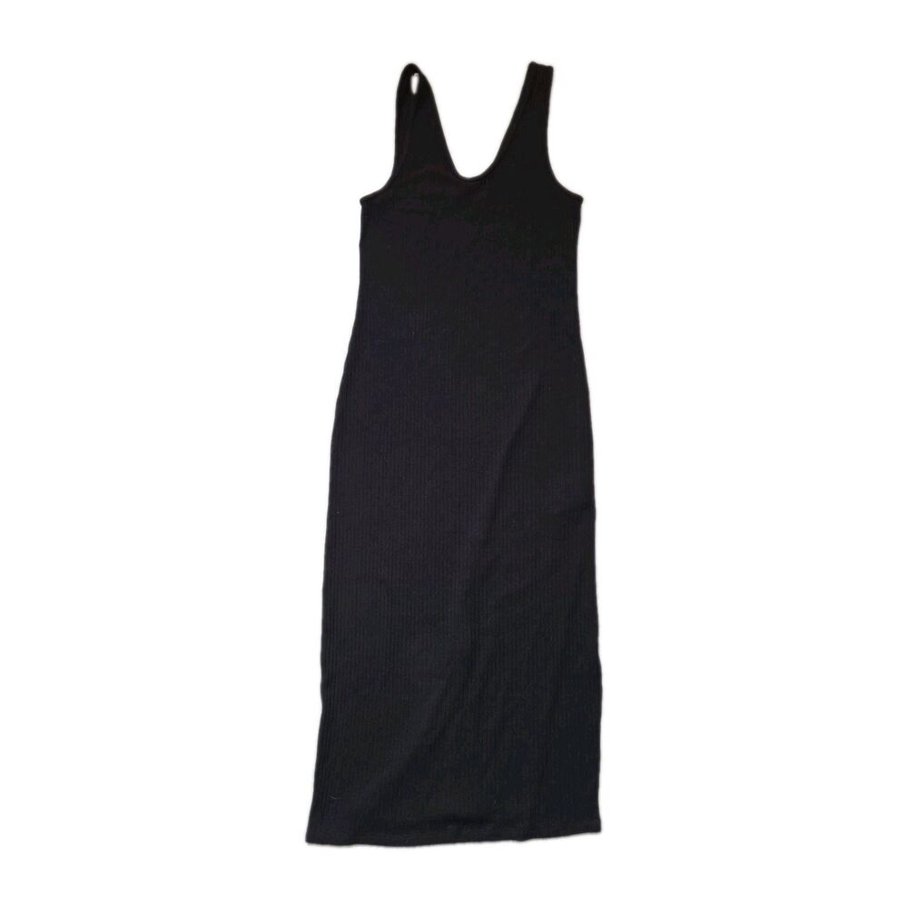 Abercrombie & Fitch Black Ribbed V Neck Side Slit Maxi Tank Dress Size S EUC
